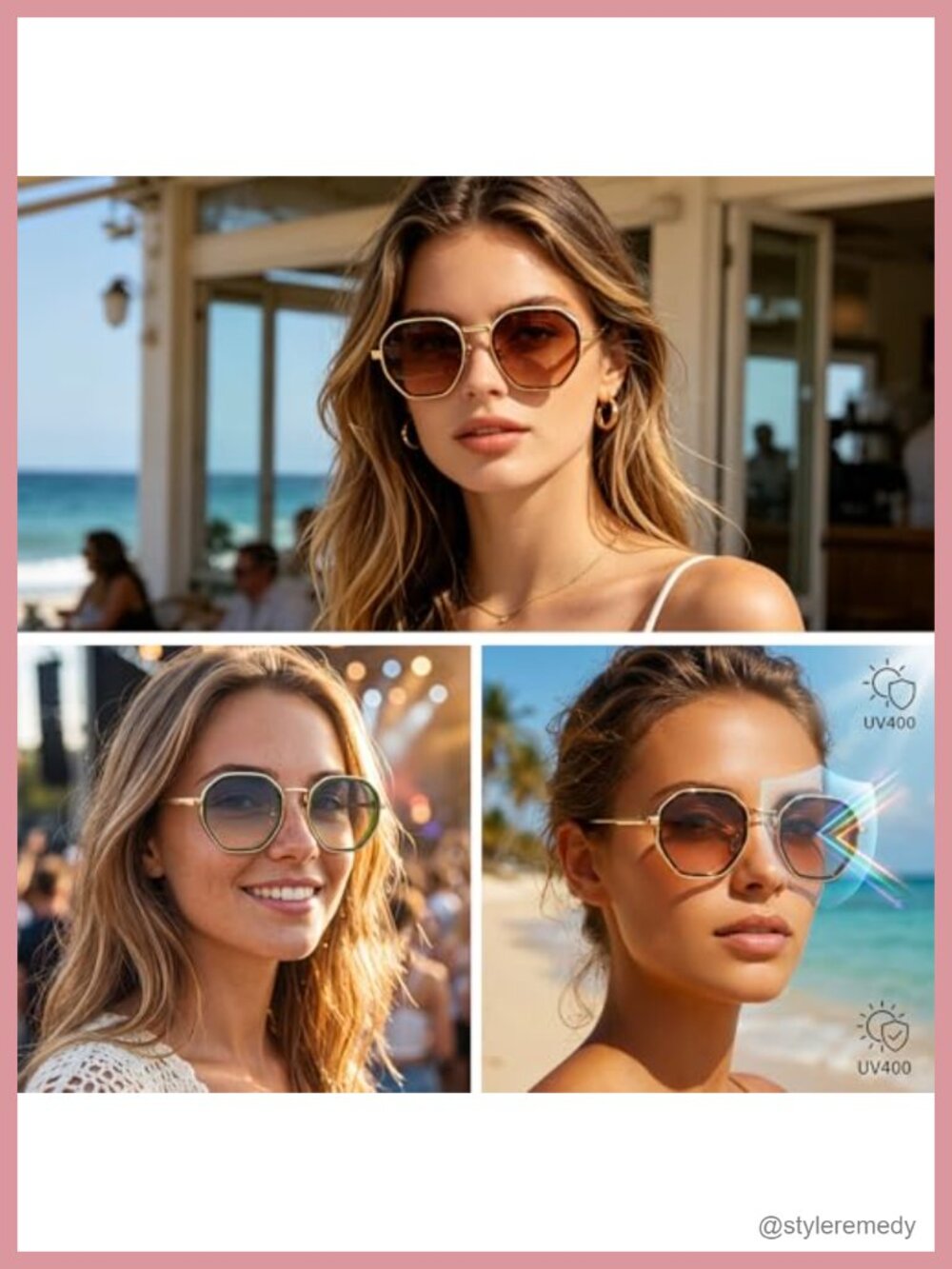 Large Trendy Retro Octagon Metal Frame Gradient UV400 Protection Sunglasses - Picture 5 of 6